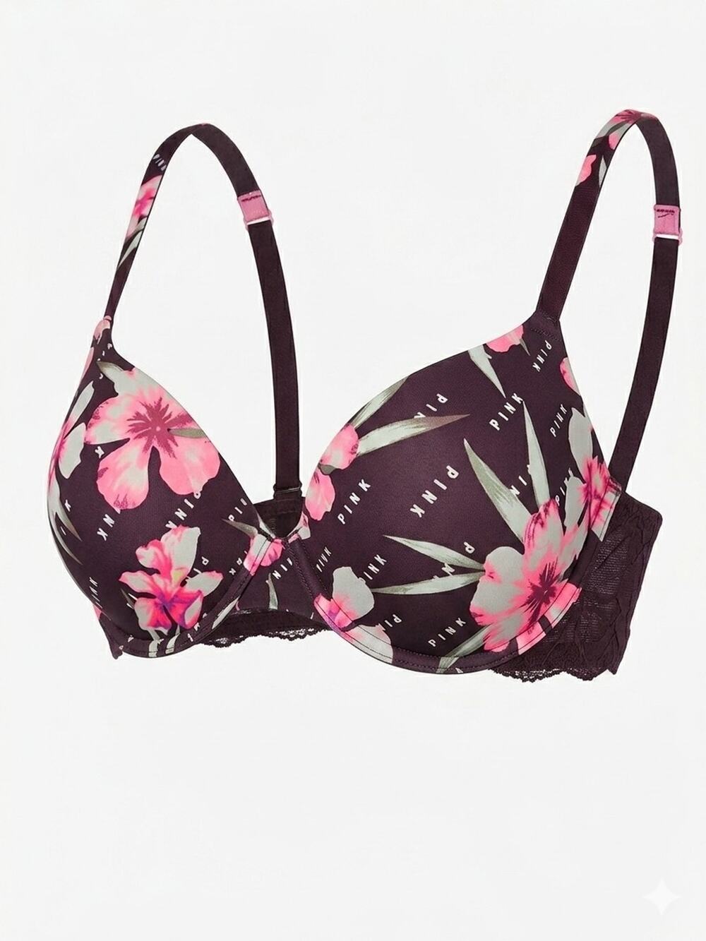 Victoria's Secret PINK Wear Everywhere Push-Up Bra 36D Hibiscus Tropical Print
